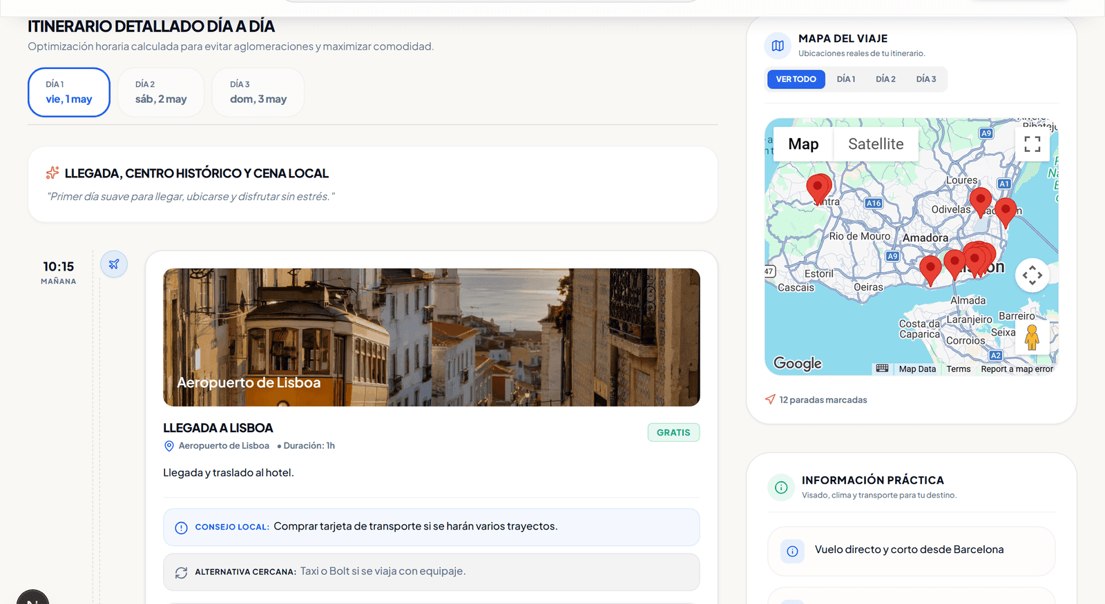 Itinerario, mapa y presupuesto reales